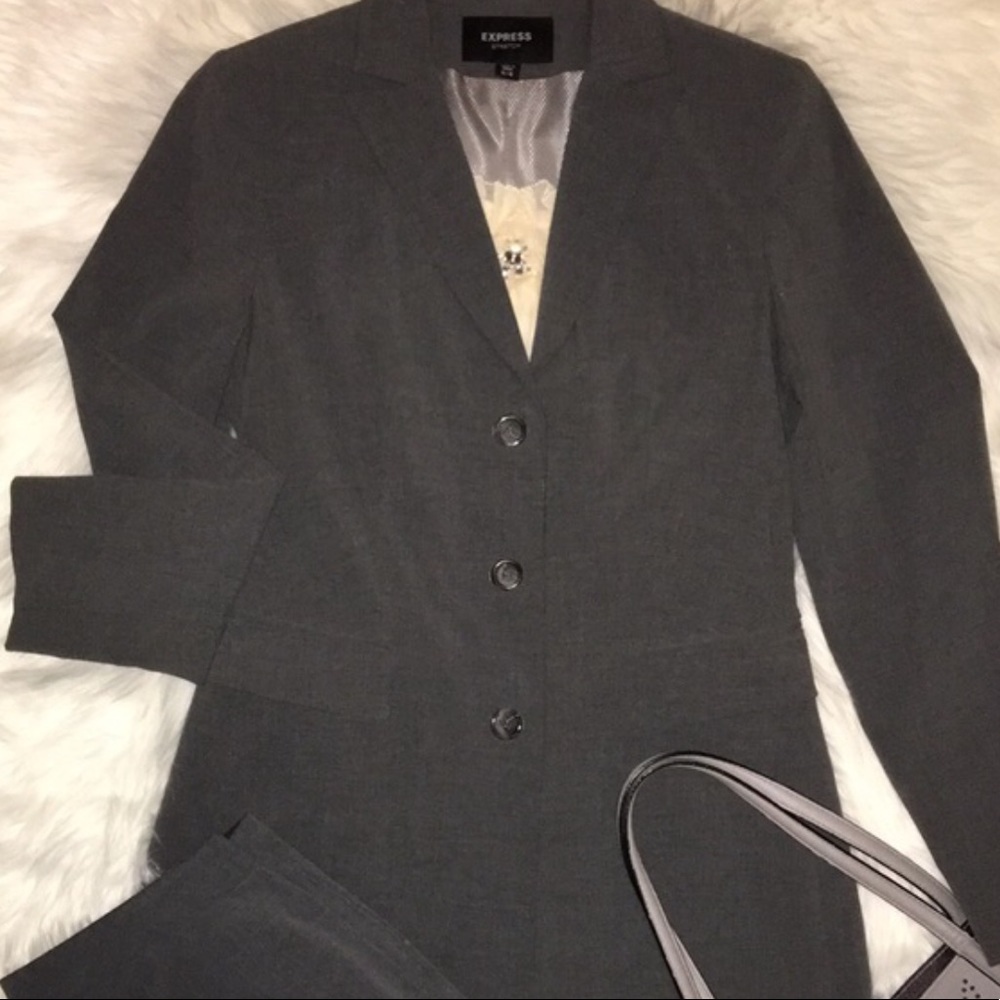 Express Gray Tailored Suit 3/4 Blazer with Notched Lapels Size 4